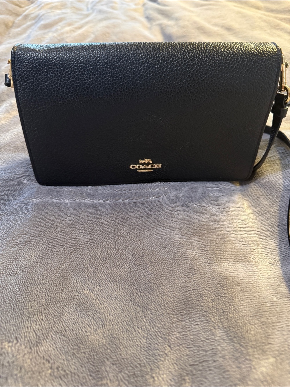 Coach Black Pebbled Leather Crossbody with Gold Logo